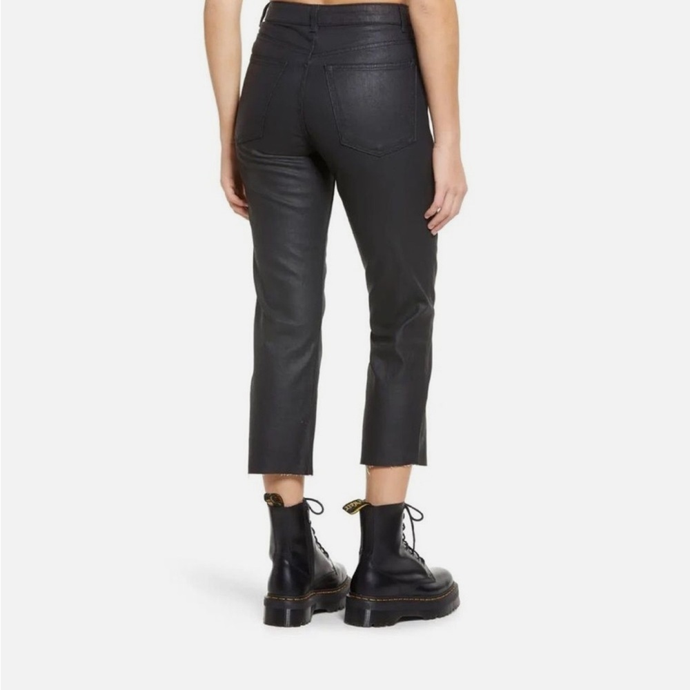 Topshop Black Faux Leather Cropped Straight Jeans